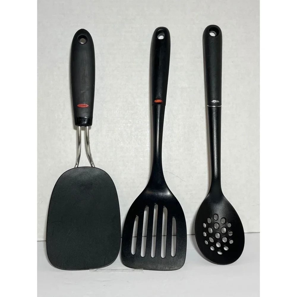 OXO Good Grips 3 Piece Kitchen Utensil Set Black Nylon Spatula Turner Spoon